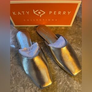 Katy Perry Collections Silver Metallic Square-Toe Slide Mules Slippers Shoes